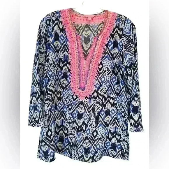 Lilly Pulitzer Oh My Cod Silk Renato Bead Dinner Tunic Top Shirt Blouse XS NWOT - Picture 2 of 9